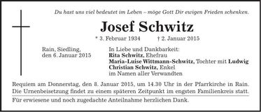 Traueranzeige Josef Schwitz