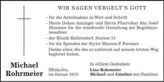 Traueranzeige Michael Rohrmeier
