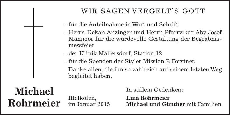 Traueranzeige Michael Rohrmeier