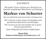 Traueranzeige Markus von Schuster