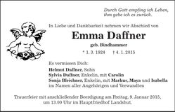Traueranzeige Emma Daffner