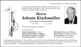 Traueranzeige Johann Kindsmüller