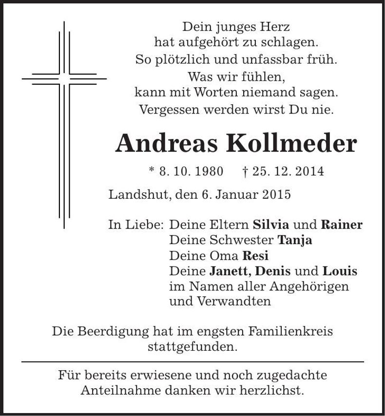 Traueranzeige Andreas Kollmeder
