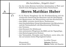 Traueranzeige Matthias Huber
