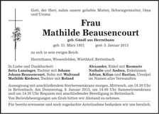 Traueranzeige Mathilde Beausencourt