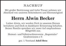 Traueranzeige Alwin Becker
