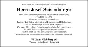 Traueranzeige Josef Seisenberger