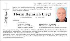 Traueranzeige Heinrich Liegl
