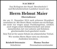 Traueranzeige Helmut Maier