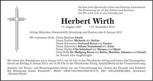 Traueranzeige Herbert Wirth