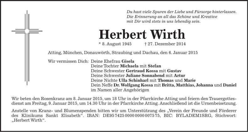 Traueranzeige Herbert Wirth