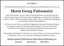 Traueranzeige Georg Faltermeier