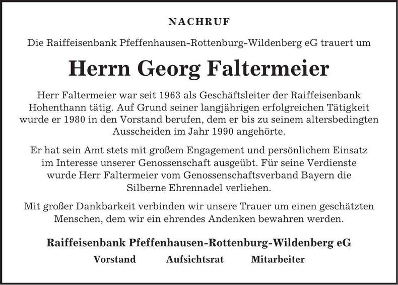 Traueranzeige Georg Faltermeier