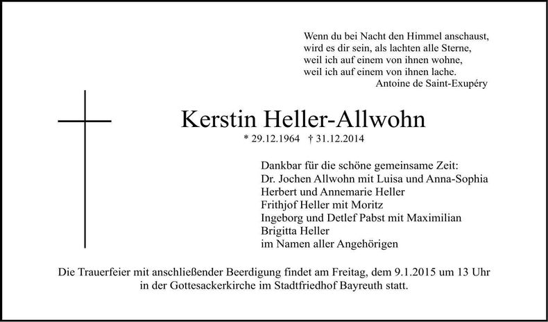 Traueranzeige Kerstin Heller-Allwohn