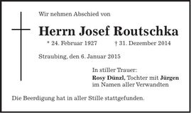 Traueranzeige Josef Routschka