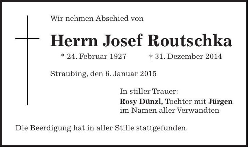Traueranzeige Josef Routschka