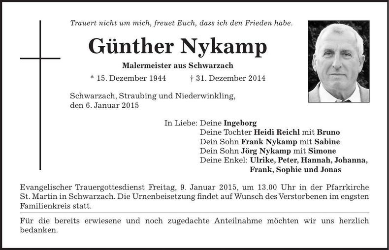 Traueranzeige Günther Nykamp