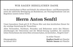 Traueranzeige Anton Senftl