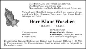 Traueranzeige Klaus Woschée