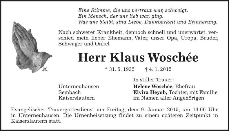 Traueranzeige Klaus Woschée