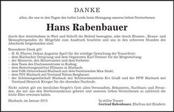 Traueranzeige Hans Rabenbauer