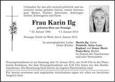 Traueranzeige Karin Ilg