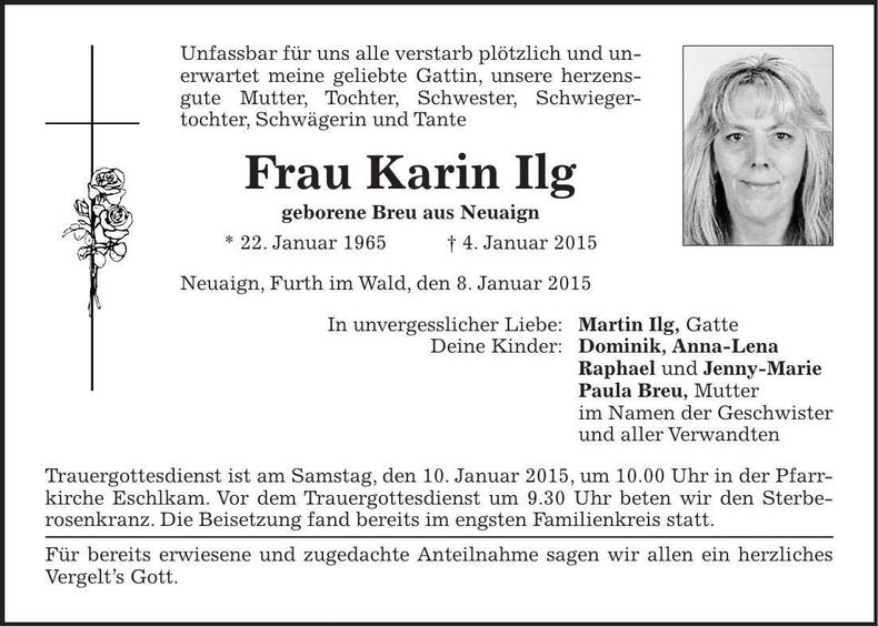 Traueranzeige Karin Ilg