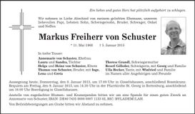Traueranzeige Markus Freiherr von Schuster