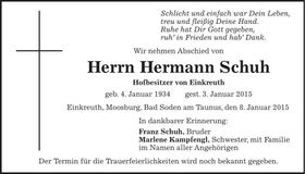 Traueranzeige Hermann Schuh