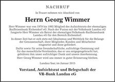 Traueranzeige Georg Wimmer