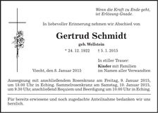 Traueranzeige Gertrud Schmidt