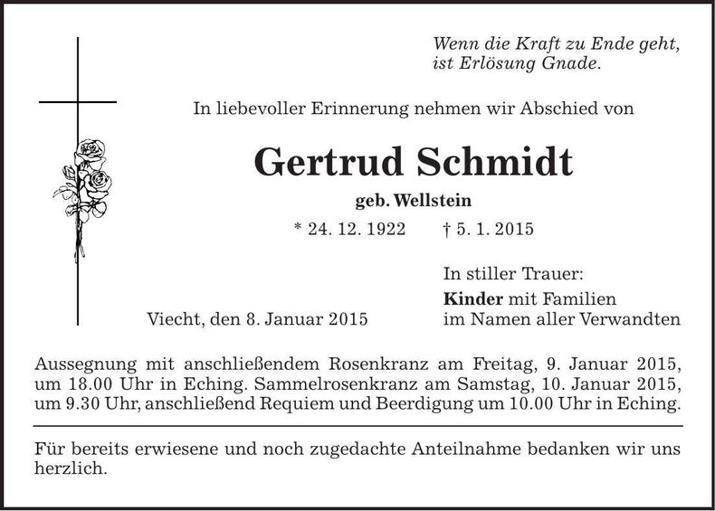 Traueranzeige Gertrud Schmidt
