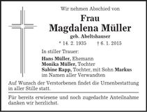 Traueranzeige Magdalena Müller