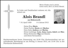 Traueranzeige Alois Brandl