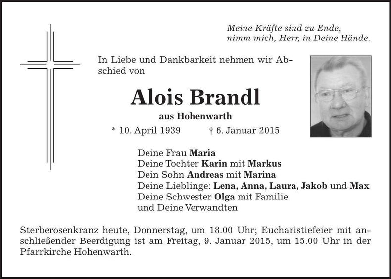 Traueranzeige Alois Brandl