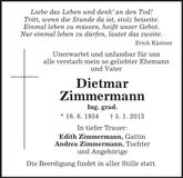 Traueranzeige Dietmar Zimmermann