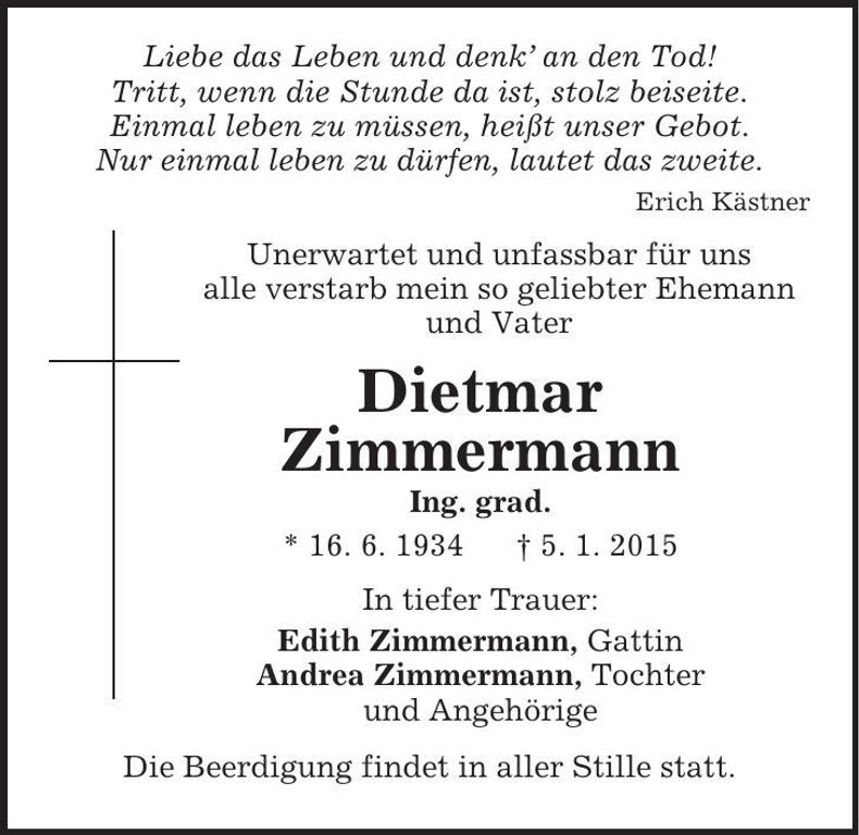 Traueranzeige Dietmar Zimmermann