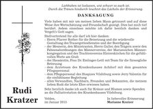 Traueranzeige Rudi Kratzer
