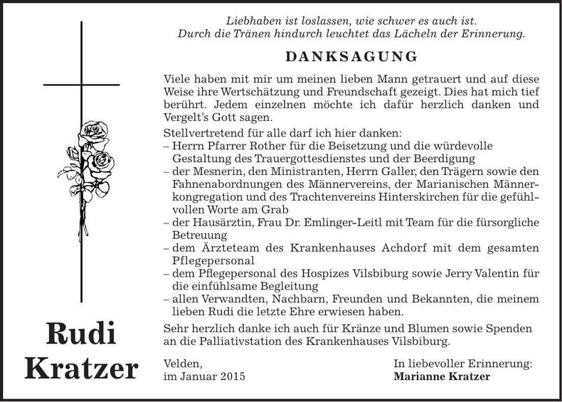 Traueranzeige Rudi Kratzer
