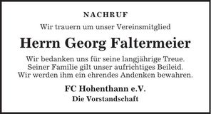 Traueranzeige Georg Faltermeier