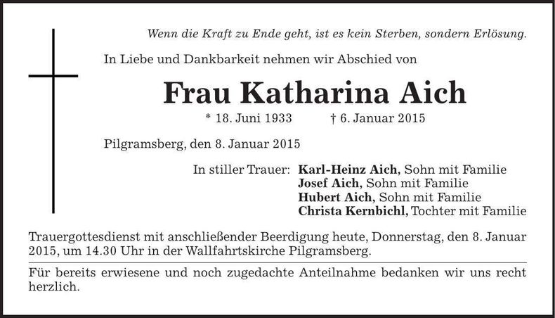 Traueranzeige Katharina Aich