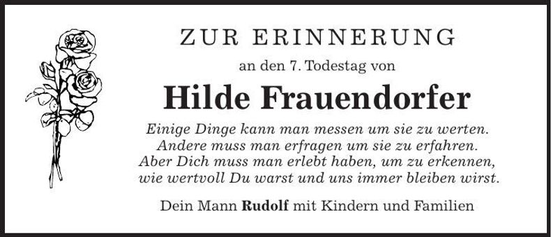 Traueranzeige Hilde Frauendorfer