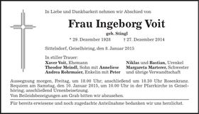 Traueranzeige Ingeborg Voit