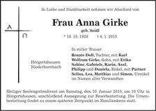 Traueranzeige Ânna Girke