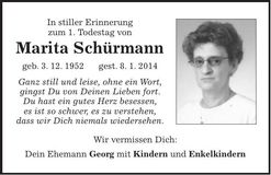 Traueranzeige Marita Schürmann