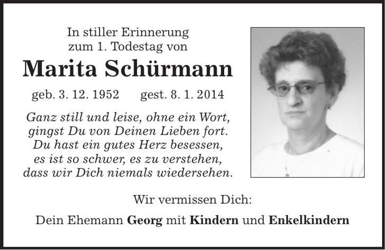 Traueranzeige Marita Schürmann