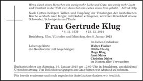 Traueranzeige Gertrude Klug