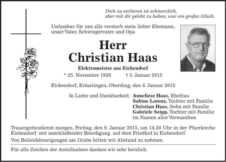 Traueranzeige Christian Haas