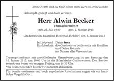 Traueranzeige Alwin Becker