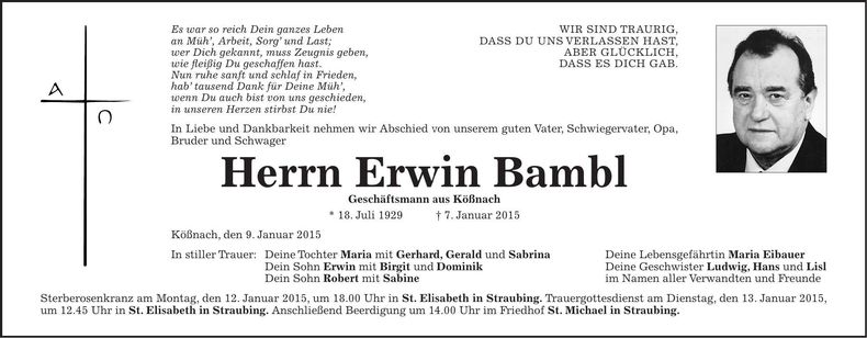 Traueranzeige Erwin Bambl
